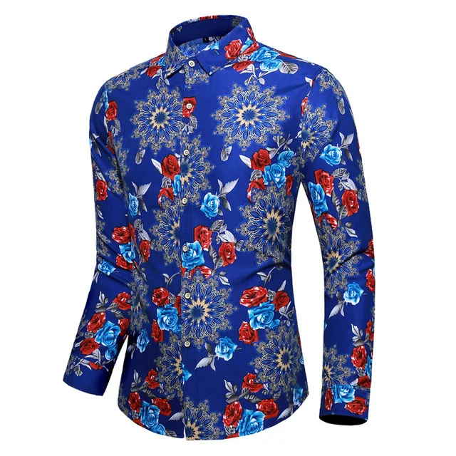  Men's Fashion Print Hawaiian Style Long Sleeve Shirt — photo 1