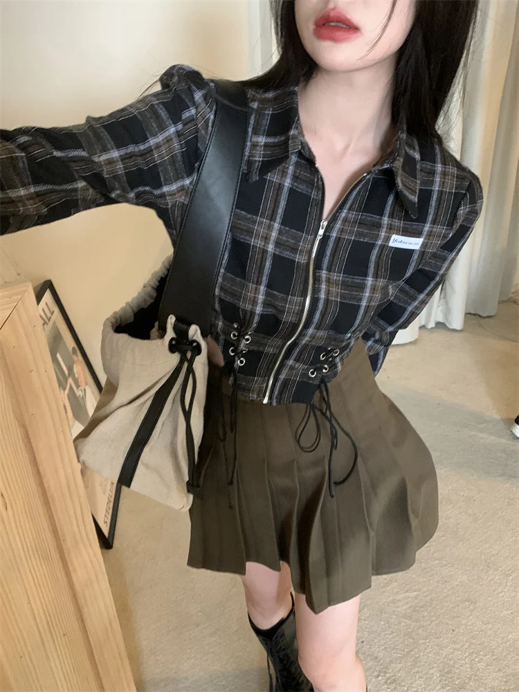 Title 4, Camicia scozzese da ragazza calda corta primave...