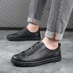 Męskie skórzane buty sznurowane z modnymi przeszyciami, idealne na co dzień, zapewniające wygodę i stylowy wygląd. — zdjęcie 9