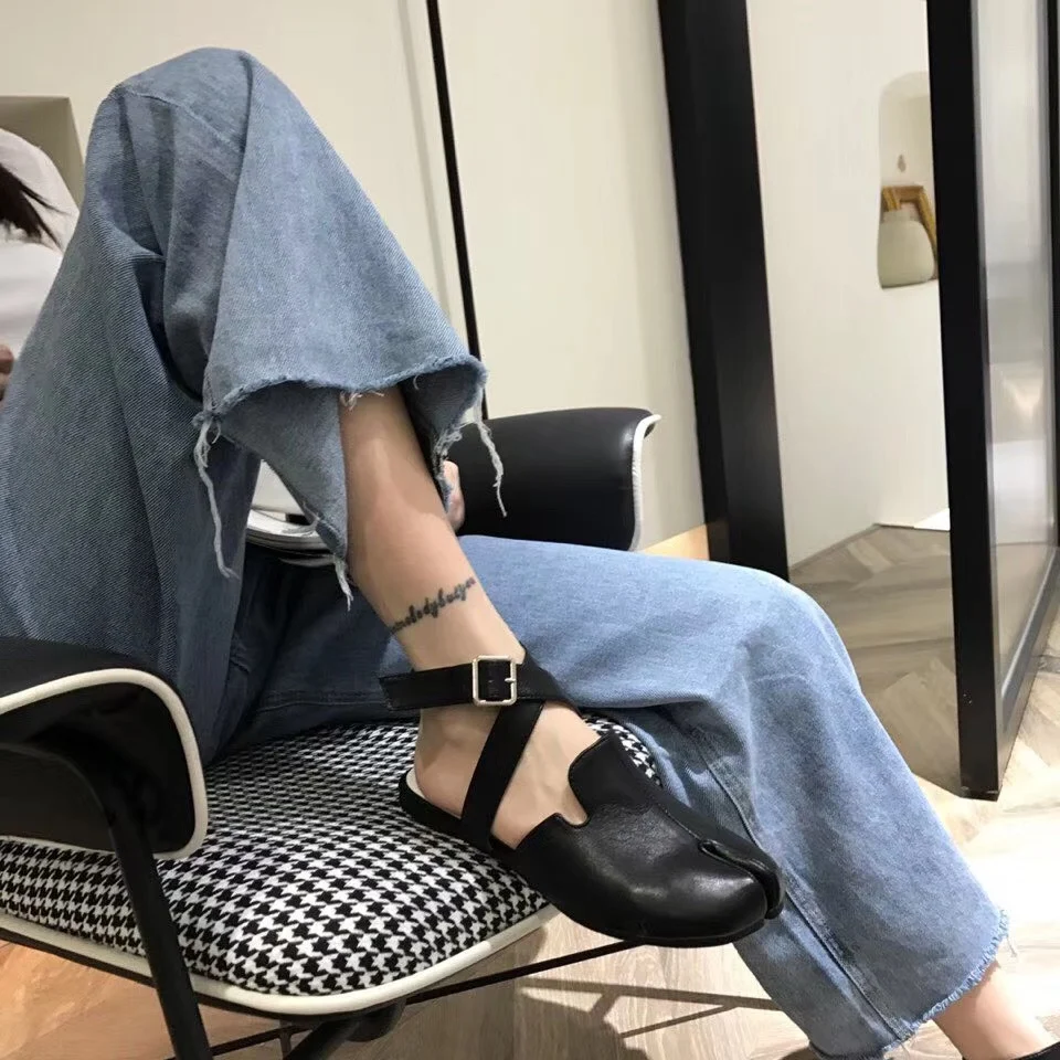 Spring Personalized Matte Leather Closed Toe Cross Strap Flat Split Toe Pumps, offering comfort, style, and a touch of p — photo 13