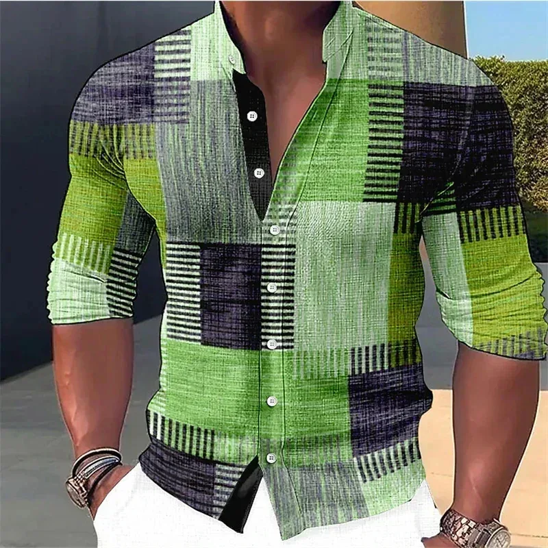 Camisa masculina com estampa musical, gola alta casual e manga longa. Conforto e estilo para o dia a dia, perfeita para um visual moderno e cheio de personalidade. — foto 19