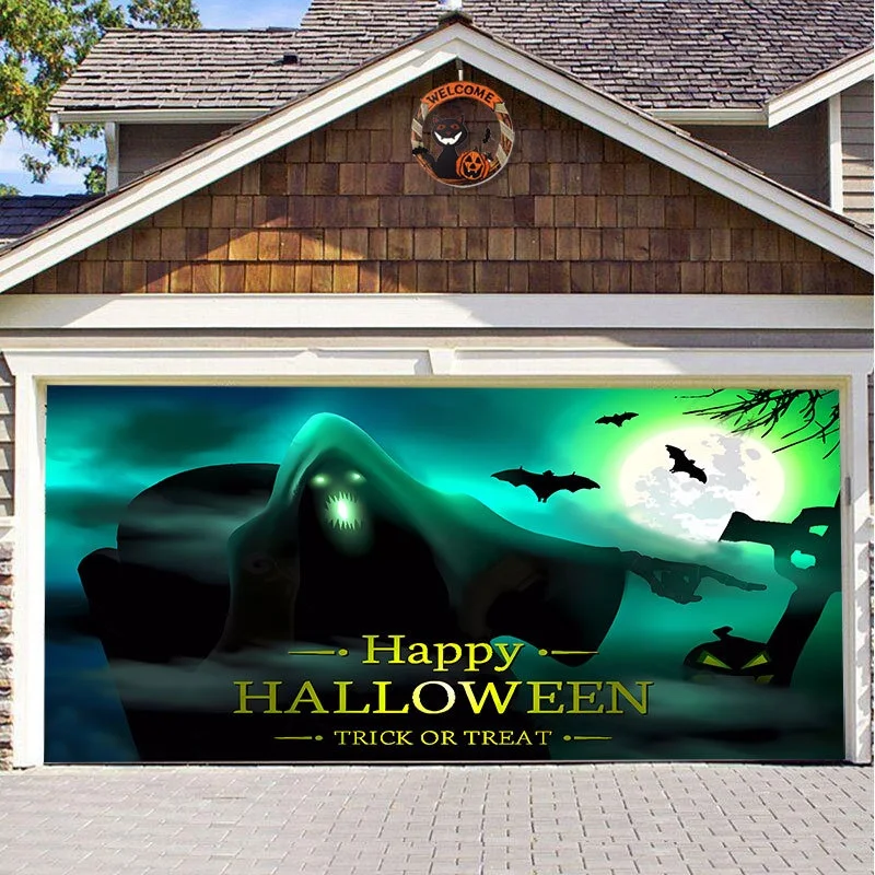 Halloween Garage Background Decoration Hanging Cloth. Create a spooky atmosphere in your garage with this easy to hang a — photo 12