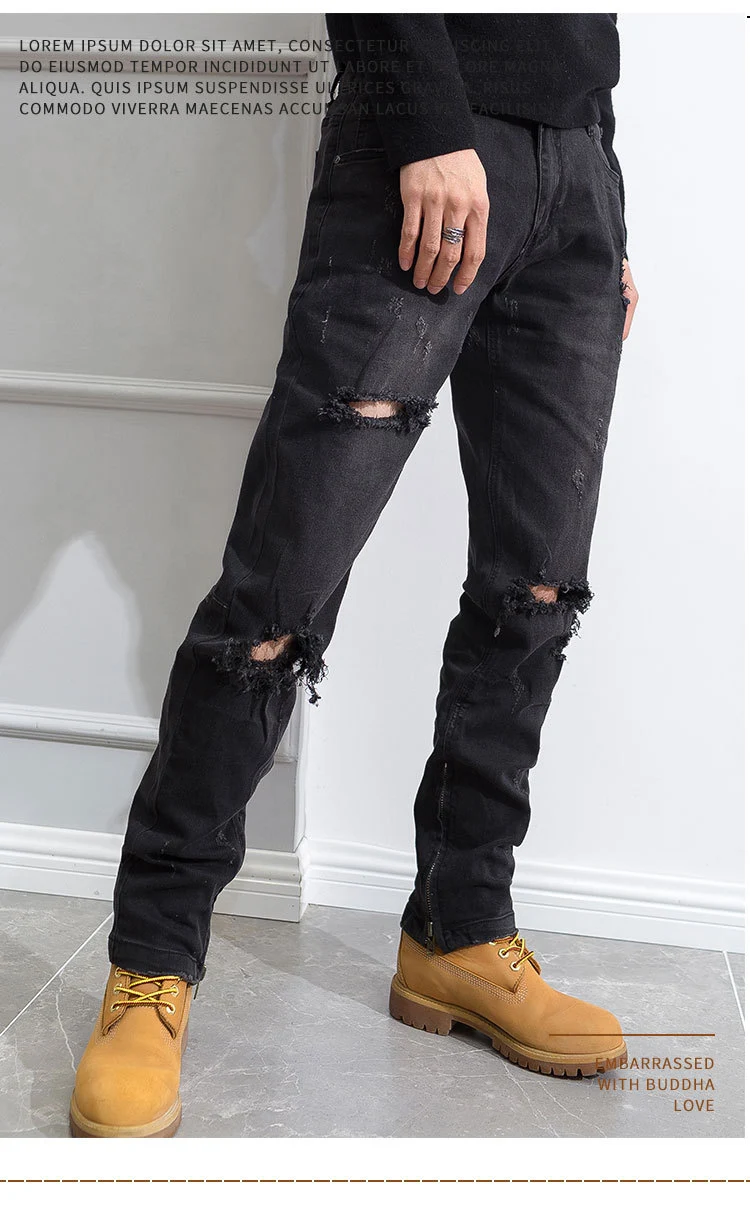 Hip Hop Trend Men's Belt Zipper Jeans, stylish urban design, comfortable fit, perfect for a modern look, versatile enoug — photo 19