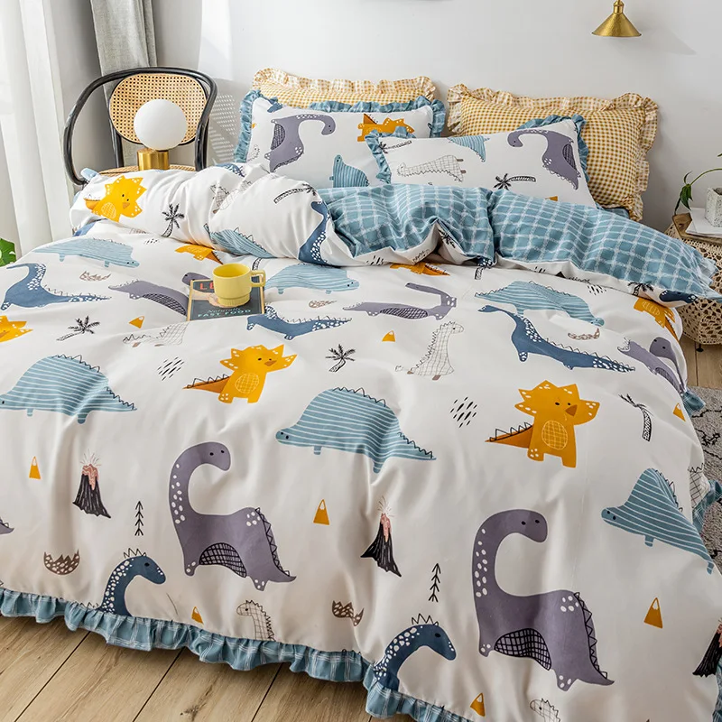 Jogo de lençóis Princesa para meninas, 4 peças, capa de edredom romântica, roupa de cama de verão, design de coração, conforto. — foto 4