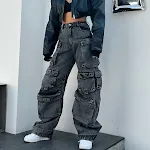 Effen gekleurde cargo broek met distressed stiksels en meerdere zakken. Duurzame en praktische broek voor dagelijks gebruik. — foto 5