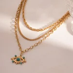 Colar Corrente Clavícula Dupla Selvagem Europeu Aço Inoxidável Banhado a Ouro 18K Elegância e Sofisticação — foto 3