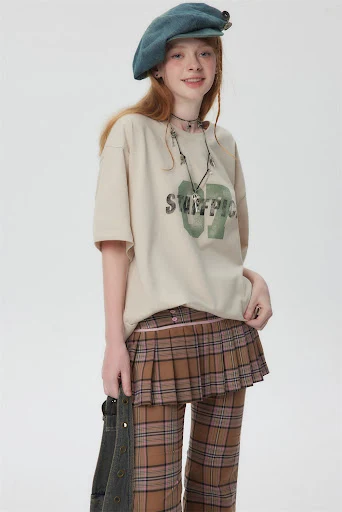 Title 7, Letter Print Short-sleeve T-shirt Womens Loose
