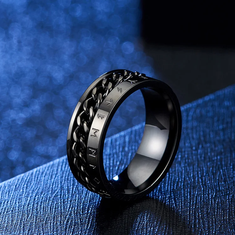 Anel de corrente com texto Viking – Exclusivo, atemporal e resistente. Expresse sua herança com este anel de prata inspirado nos vikings. — foto 7