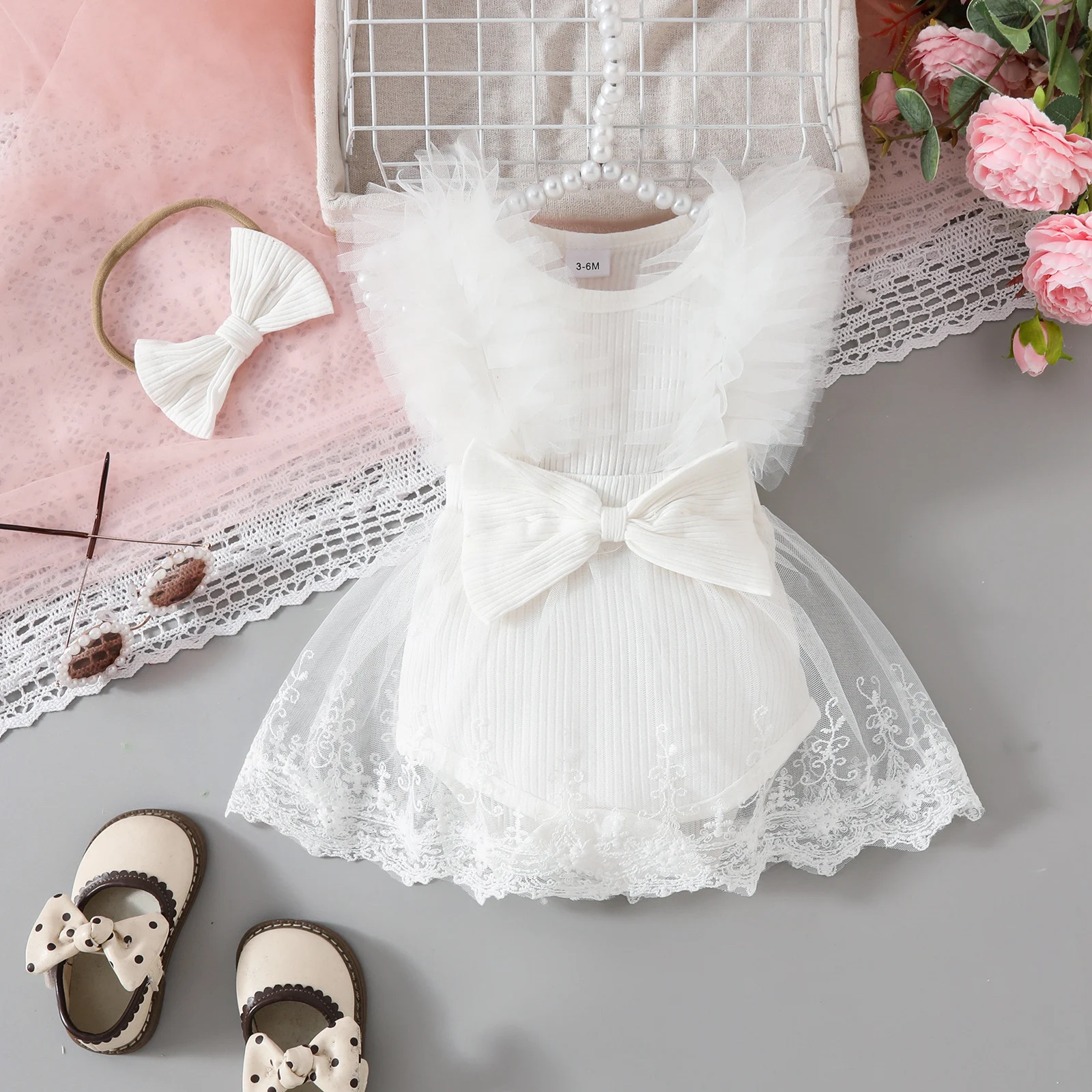 Collant sem mangas Siamese Triangle com laço doce e faixa de cabelo, ideal para dançar, confortável, elegante e perfeito para meninas. — foto 4