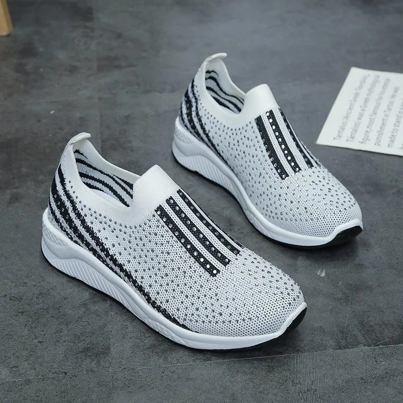 Title 8, Womens Rhinestone Elastic Foot Knit Casual Sho...