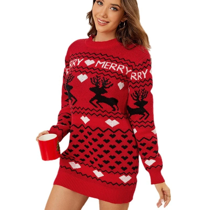 Women's Long Christmas Dress Sweater Cozy and Stylish Perfect for Holiday Celebrations Comfortable Knit Dress Ideal for — photo 2