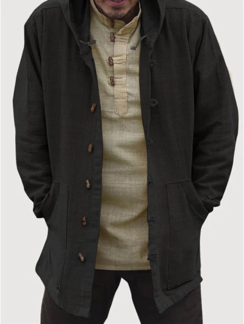 Giacca casual retrò con cappuccio, maniche lunghe e tinta unita. Perfetta per un look comodo e versatile in ogni occasione. — foto 11