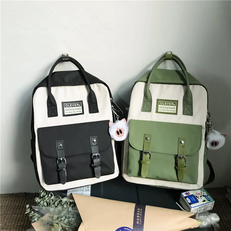 Mochila estudiantil de gran capacidad con contraste de color, versátil para la escuela y viajes, portátil y combinable con todo. — foto 7