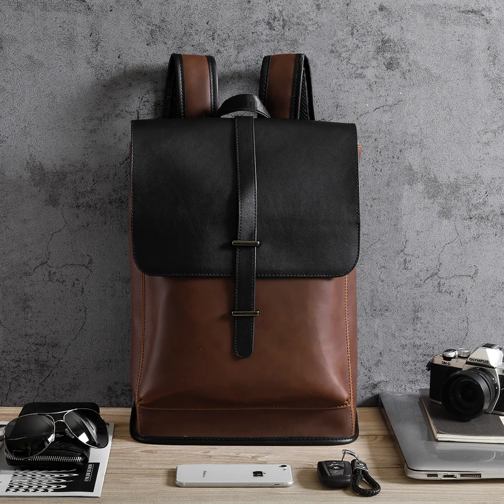 Title 2, Mochila Retro Masculina Couro PU Crazy Horse Gr...
