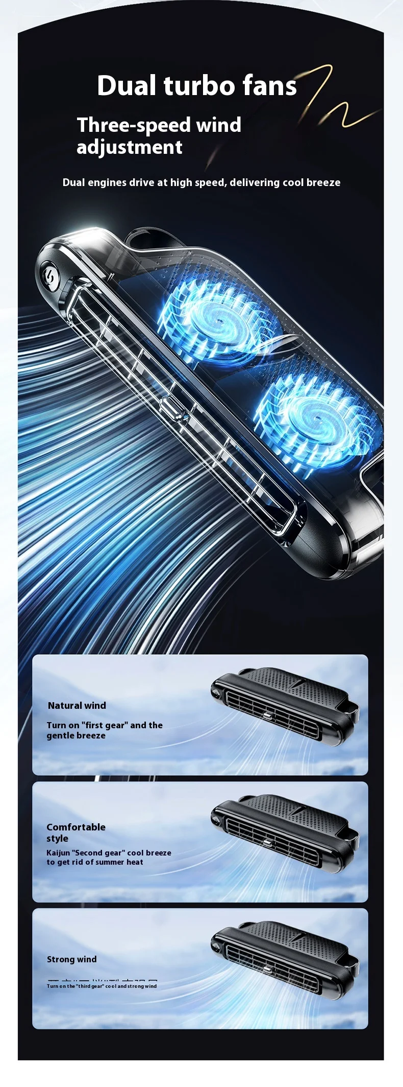 Title 7, Car Turbine Fan Rear Seat USB Small Fan Cools a...