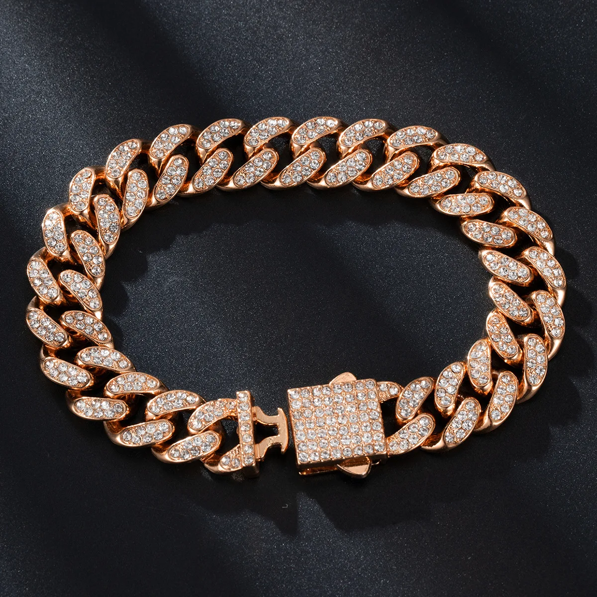 Corrente Cubana 13mm com Fivela de Mola e Diamantes, Liga Metálica — Colar e Pulseira Radiantes para um Visual Sofisticado e Impactante. — foto 15