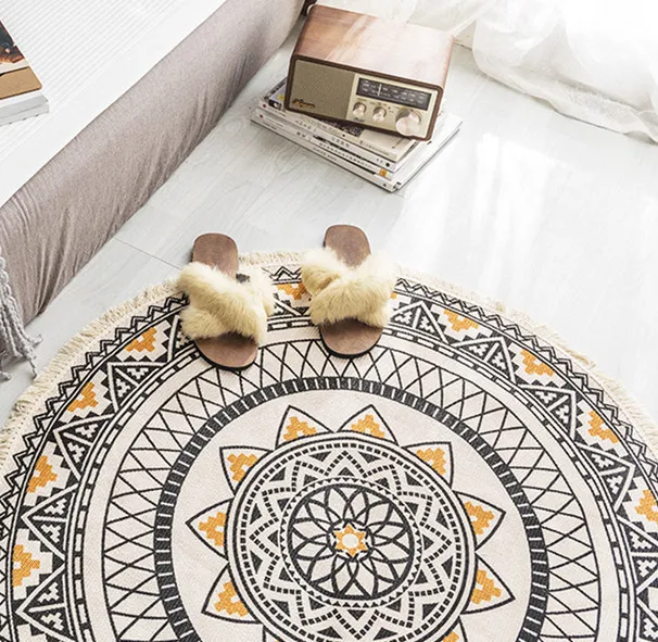 Title 9, Round Hand-Woven Carpet Tassel Edge Coffee Tabl...