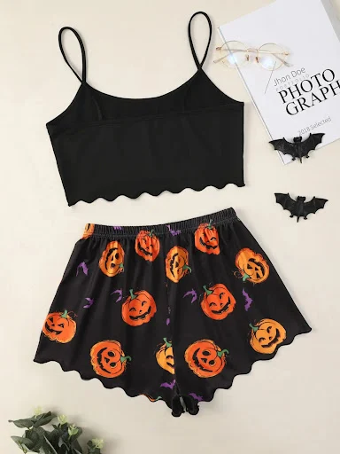 Title 13, Halloween Pumpkin Print Sleeveless Sling Top Sh...
