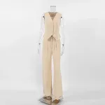 Terno de colete e calças sem mangas em algodão e cânhamo. Conforto e estilo para o verão. Tecido respirável, ideal para climas quentes. Perfeito para uso casual. — foto 1