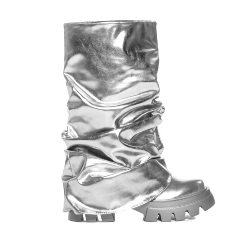 Women's Round Head Thick Bottom Molded Bottom Pleated Boots — photo 1