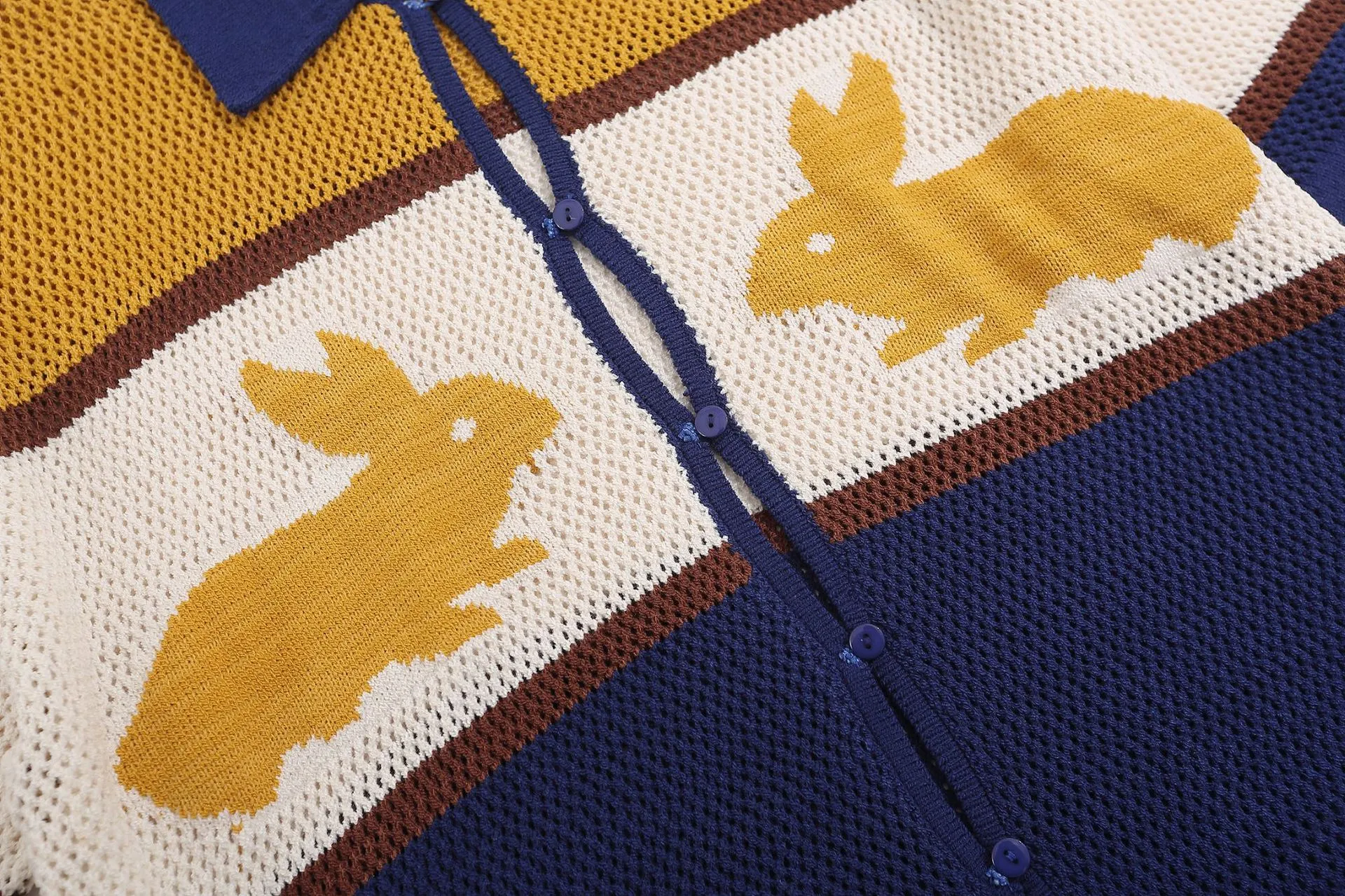 Title 8, Camisa de malha retrô japonesa com botões e man...