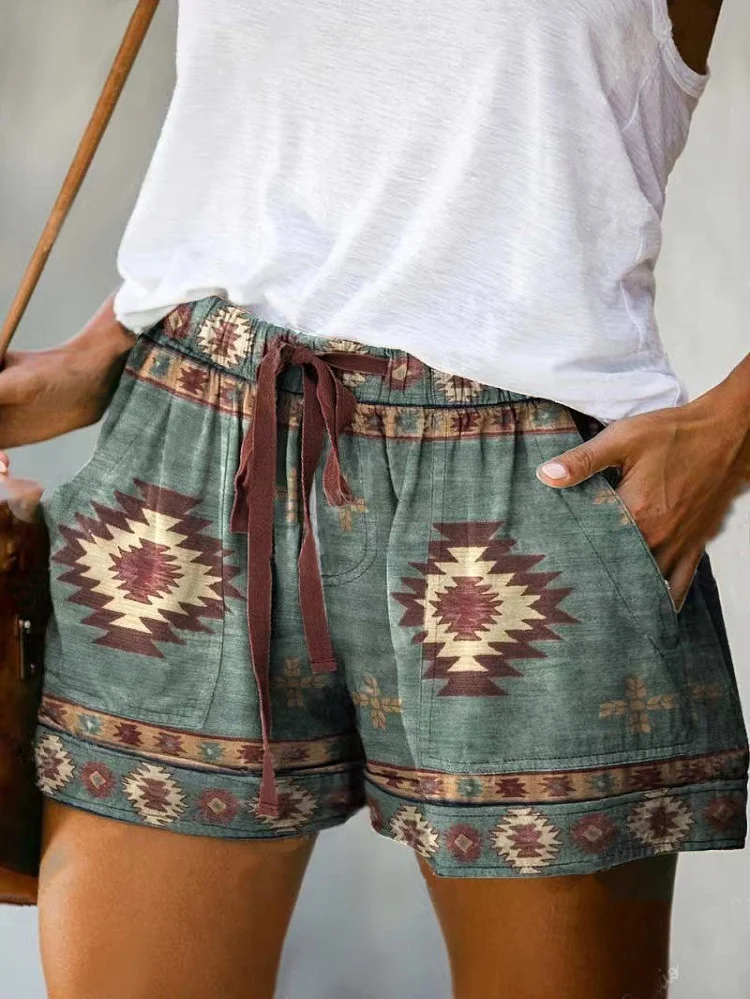 Dames zomer shorts met vetersluiting, losse pasvorm en 3D print. Comfortabele shorts voor warme dagen, casual en stijlvol. — foto 15