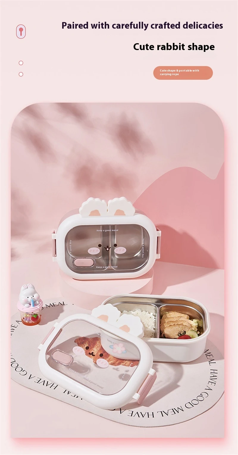 Title 2, Schattige konijn roestvrijstalen lunchbox voor ...