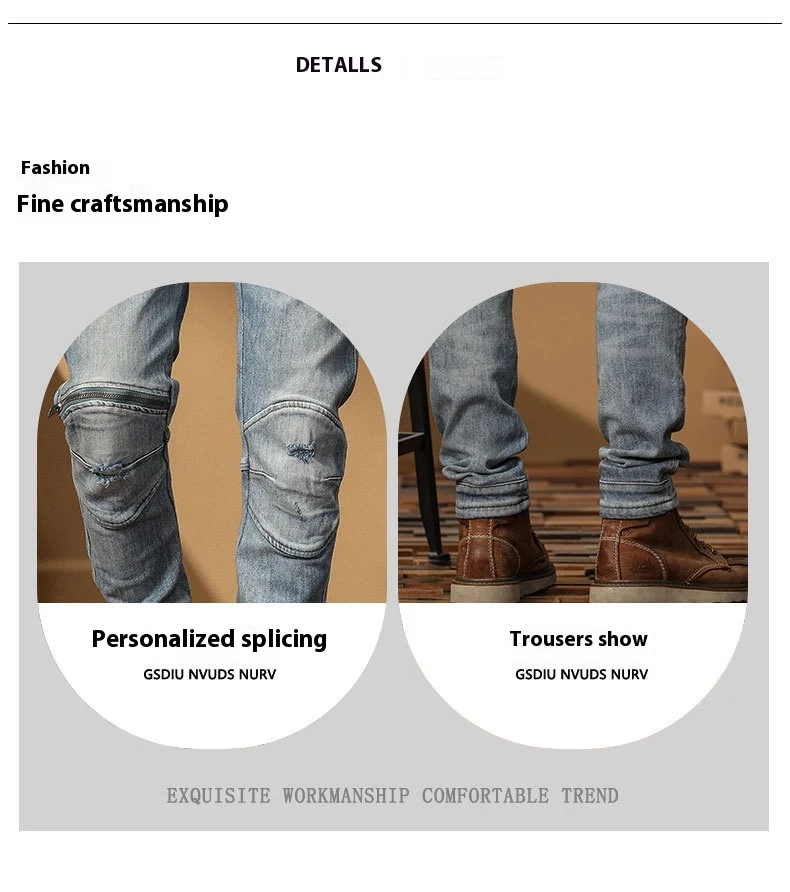 Korean Style Motorcycle Jeans for Men, Slim Fit, Ankle-tied, High-end Casual Pants. Stretch and versatile design for a c — photo 10