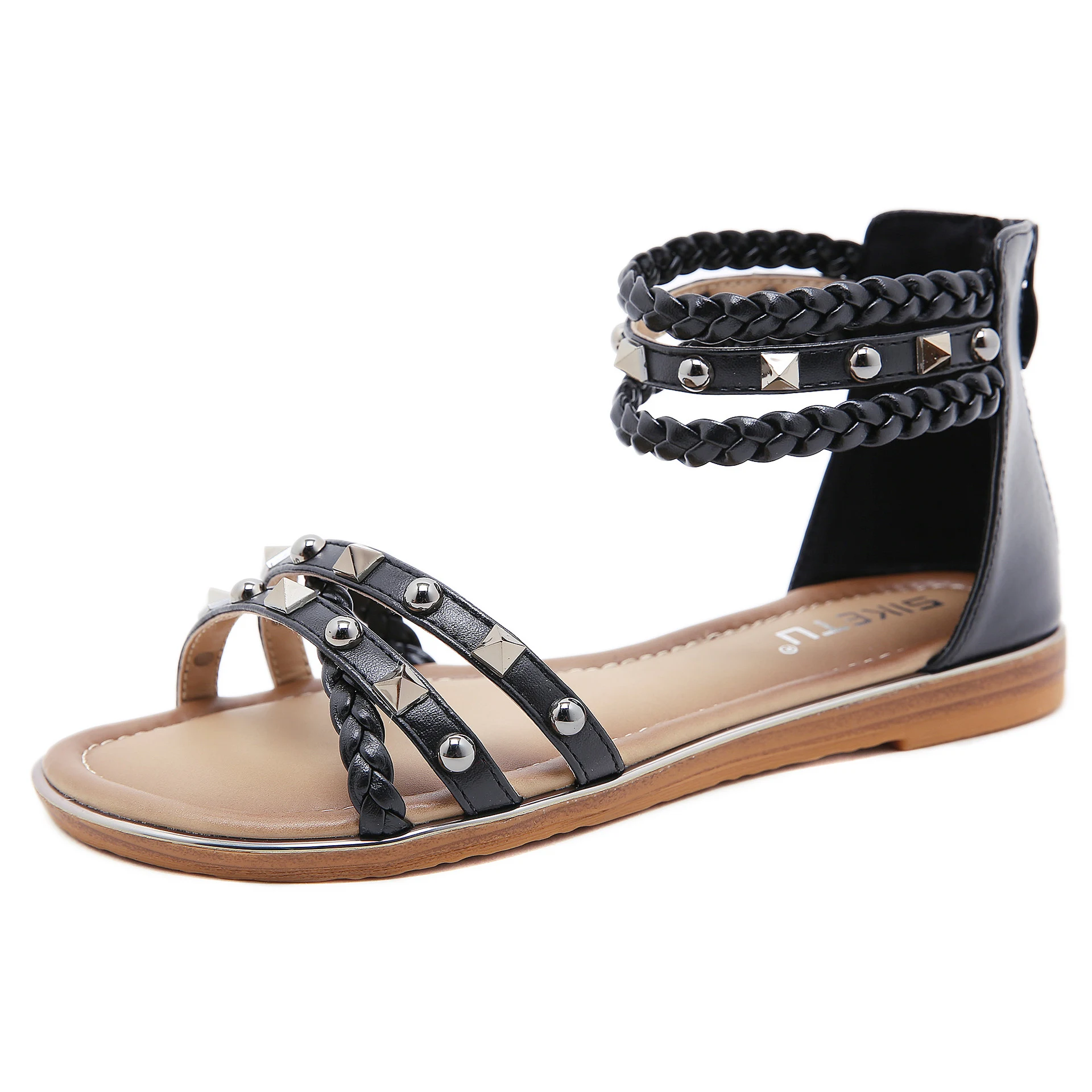 Zapatos Romanos Retro Planos de Talla Grande con Trenzado de Remaches para Mujer. Comodidad y estilo vintage en cada paso. — foto 8