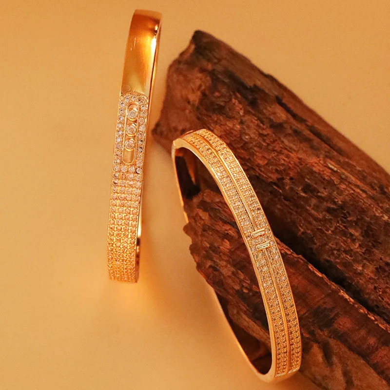 Pulseira banhada a ouro com zircônio embutido Personalidade simples para mãos delicadas Acessório charmoso e elegante Joia fina e sofisticada — foto 8