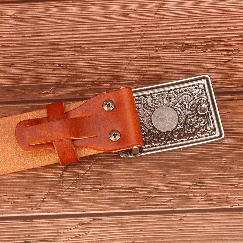 Title 5, Ethnic Style Carved Leather Belt, Top Layer Cow...