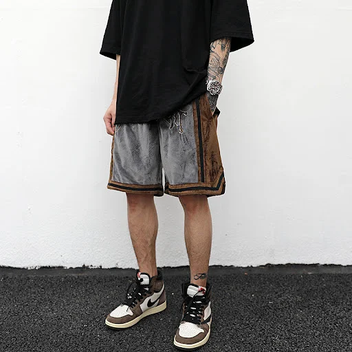Title 3, Embroidered Velvet Contrast Track Shorts for ul...