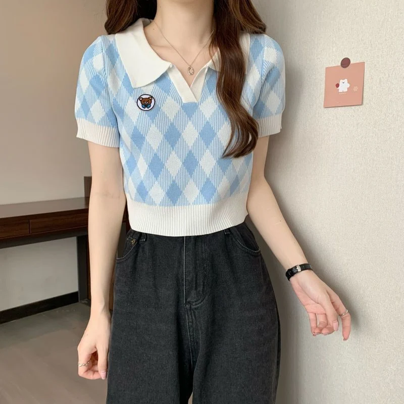 Polo Collar Ice Silk Knitted Short Sleeve T-shirt — photo 4