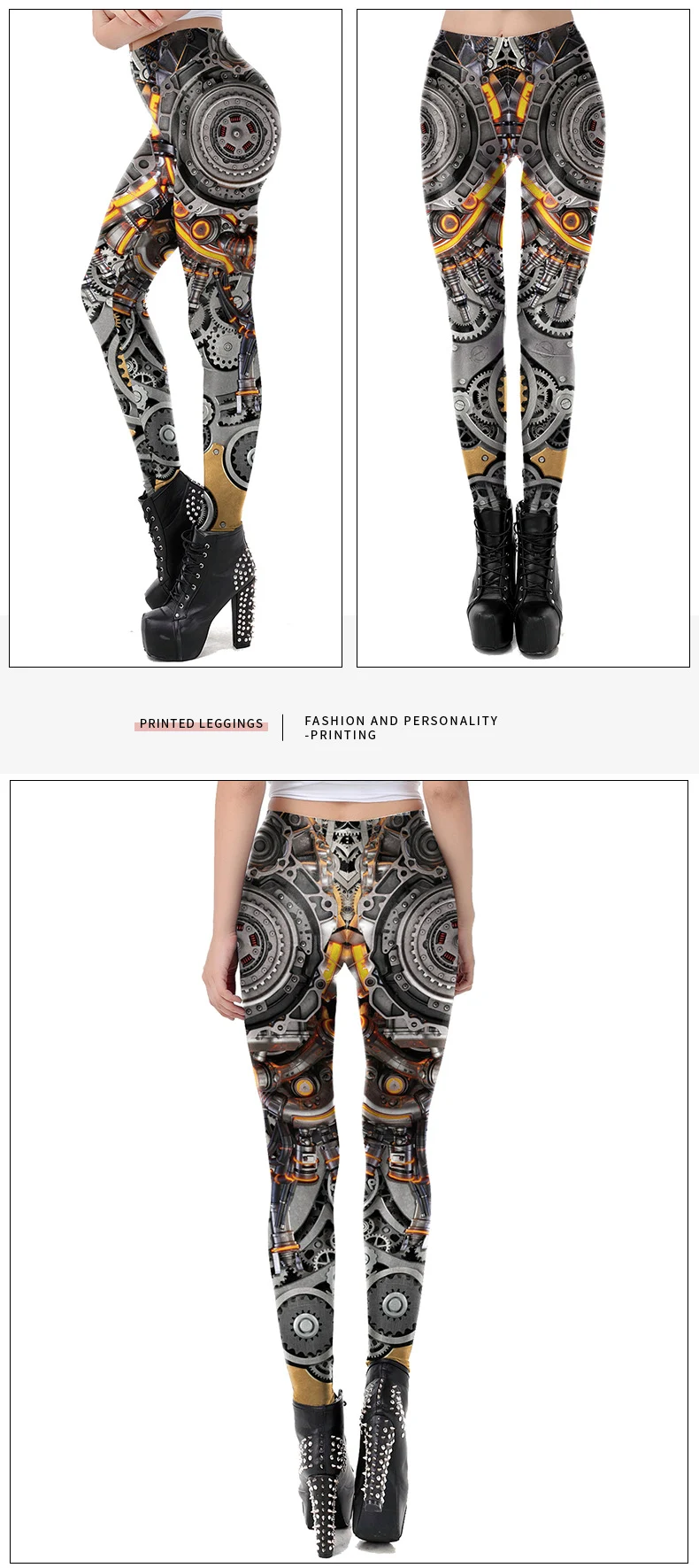 Title 3, Leggings femininas com impressão digital mecâni...