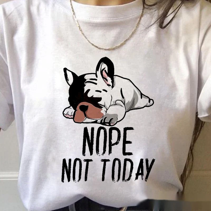 T-shirt femminile per tutte le partite con girocollo e stampa cartoon francese Love Bulldog — foto 9