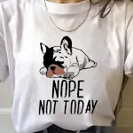 T-shirt femminile per tutte le partite con girocollo e stampa cartoon francese Love Bulldog — foto 9