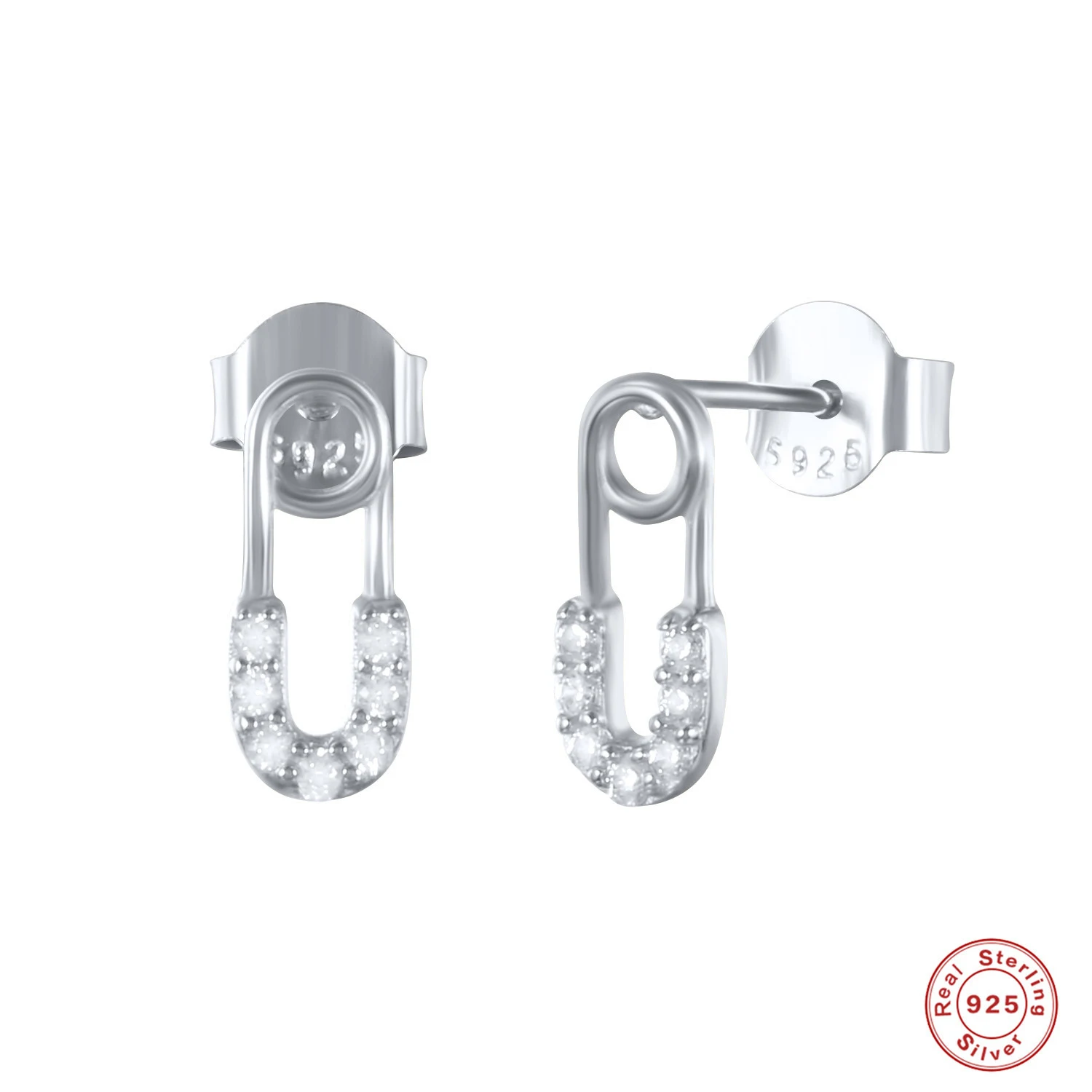 Brincos de pino personalizados em prata esterlina S925 com diamantes. Segurança e elegância para um visual sofisticado e único. — foto 10