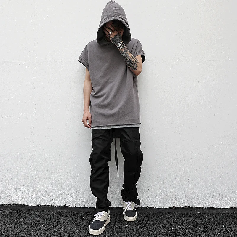 Title 4, Solid color sleeveless hoodie perfect for worko...