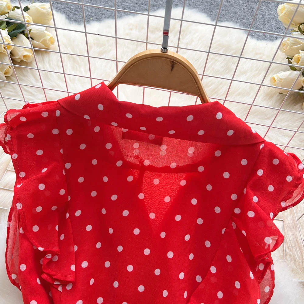 Title 5, Womens Cold Style Suit Collar Polka Dot Dress....