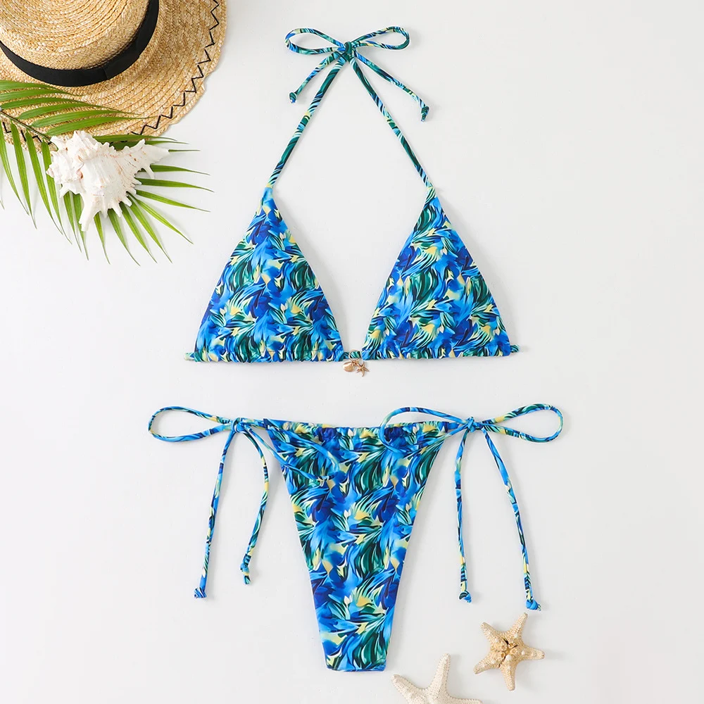 Title 13, Womens Two-Piece Vacation Printed Tie Bikini S...