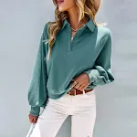 Suéter feminino casual de cor sólida, manga longa, perfeito para looks confortáveis e estilosos no dia a dia, versátil e moderno. — foto 1