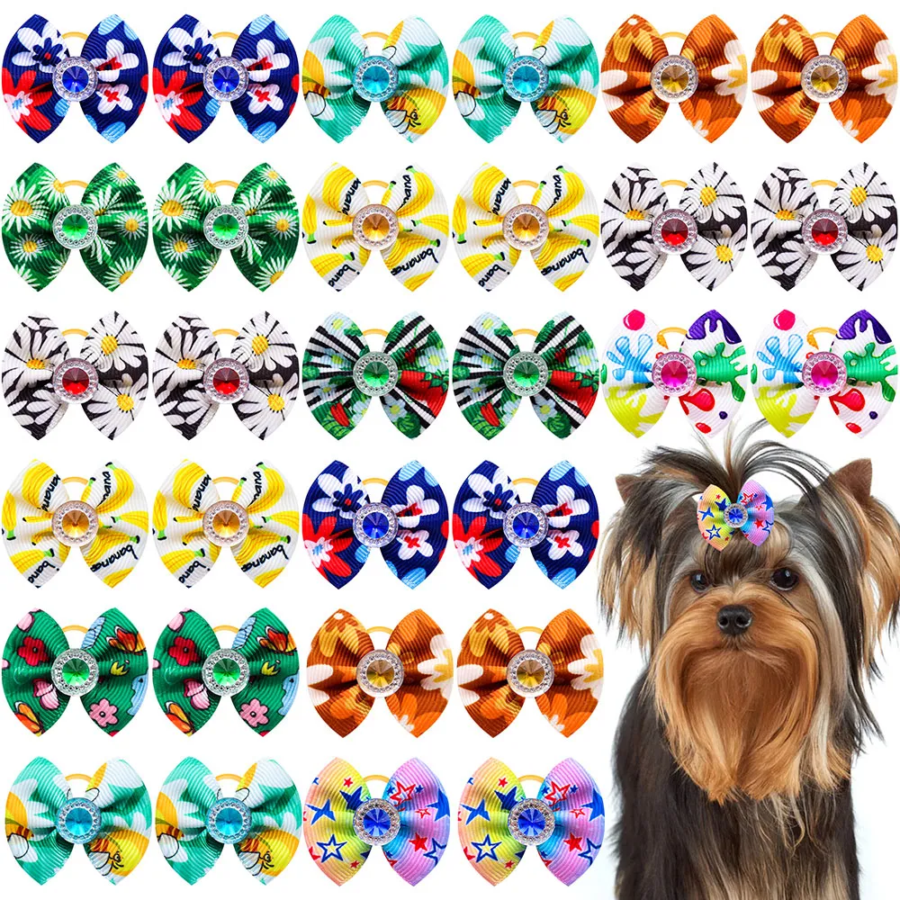 Title 12, 20pcs Summer Dog Hair Bows Dog Bows with Diamon...