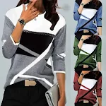 Camiseta de manga comprida com gola redonda, estampa de posicionamento e cor contrastante, perfeita para um visual moderno e estiloso. — foto 5