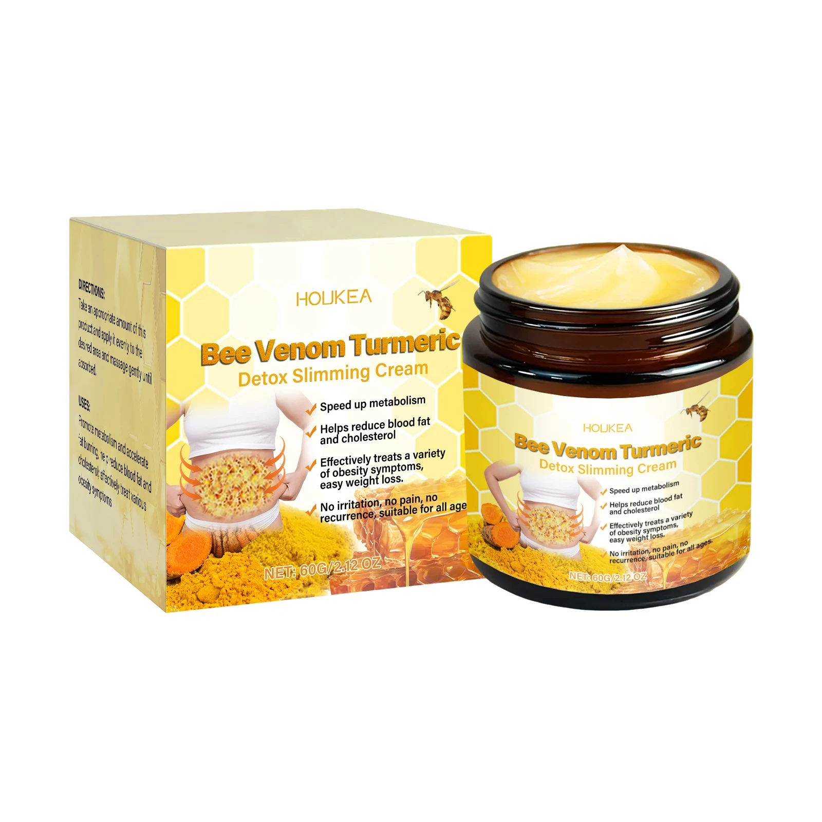 Kurkuma Afslank- en Body Shaping Crème Vetvermindering, Versteviging, Contouren Verbeteren, Slanker Figuur, Natuurlijke Ingrediënten. Stralende Huid met Kurkuma. — foto 1