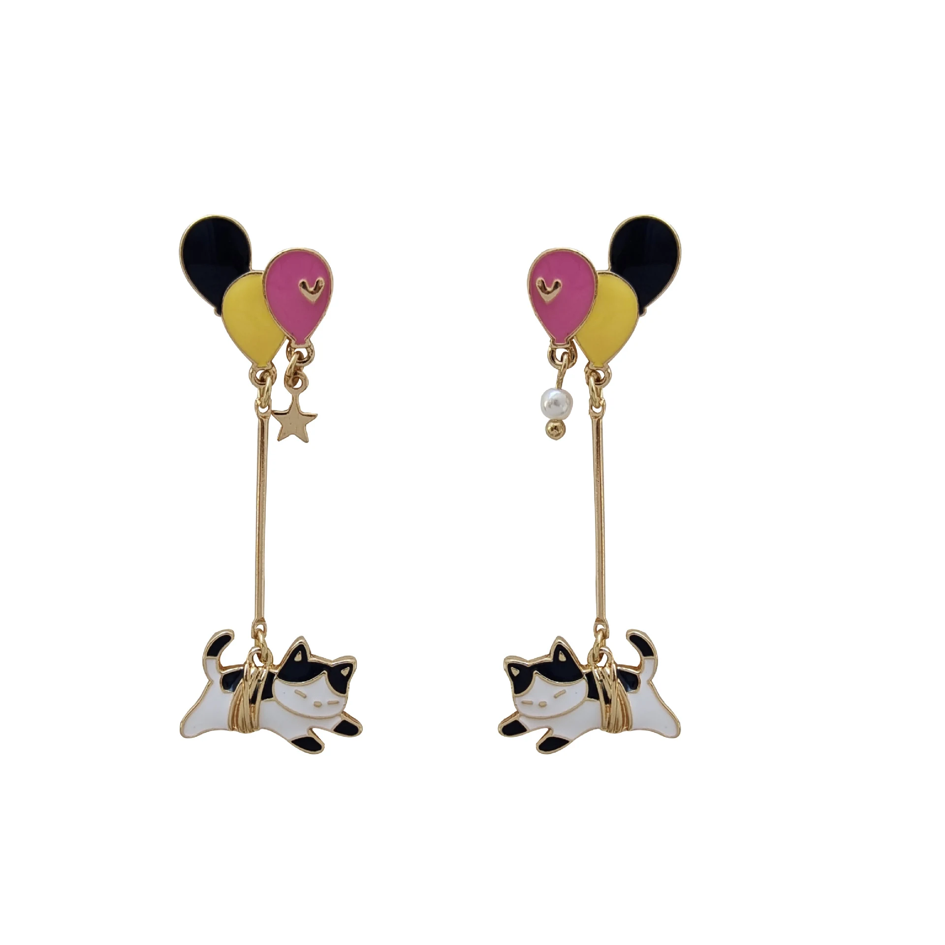 Brincos femininos de balão, simples e longos, com gatos de desenho animado e cores contrastantes, um acessório divertido e charmoso. — foto 2