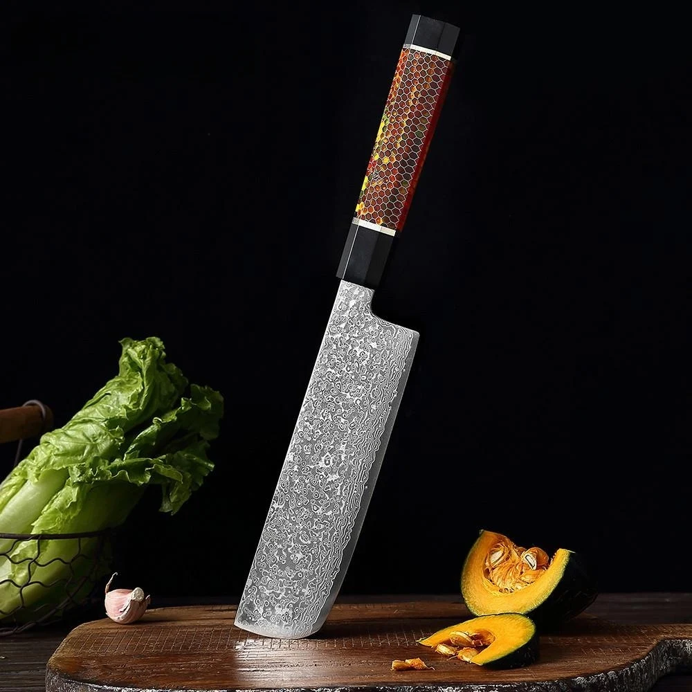 Octagonal Resin Honeycomb Handle Kitchen Knife with Sharp High Hardness Damascus Steel. Experience precision cutting and — photo 3