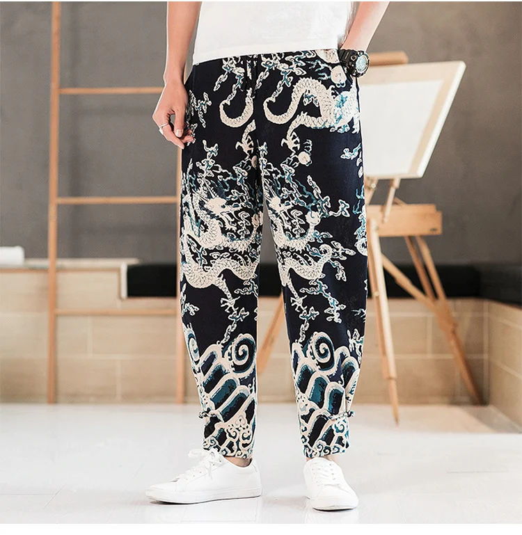 Wind Dragon Pattern Printed Plus Size Cotton And Linen Bloomers Men, comfortable, breathable, and stylish loose-fit pant — photo 10