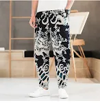 Wind Dragon Pattern Printed Plus Size Cotton And Linen Bloomers Men, comfortable, breathable, and stylish loose-fit pant — photo 10
