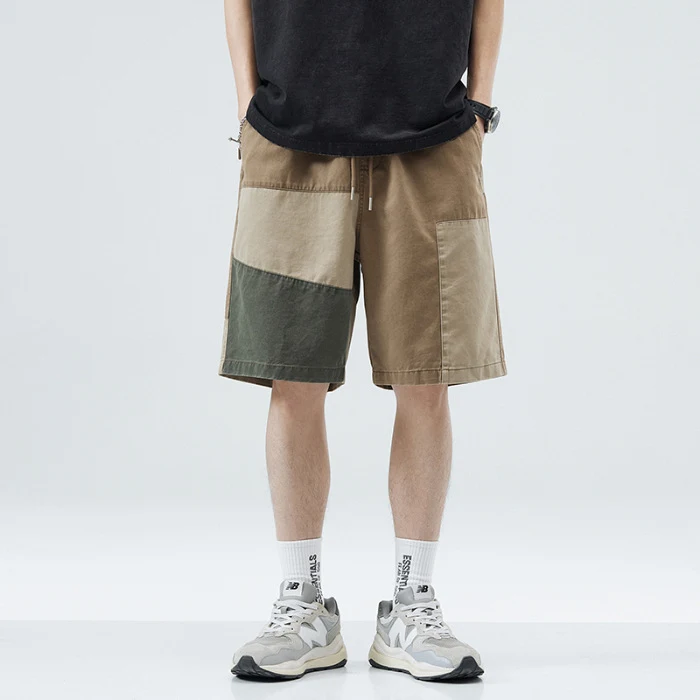 Khaki Contrast Color Outer Wear Cropped Casual Pants, Stylish and Comfortable, Perfect for Everyday Wear, Versatile Desi — photo 1