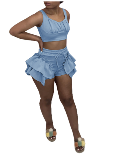 Nachtclub kleding tweedelige set effen kleur vest en shorts met houten oren voor een opvallende look en dansplezier. — foto 2